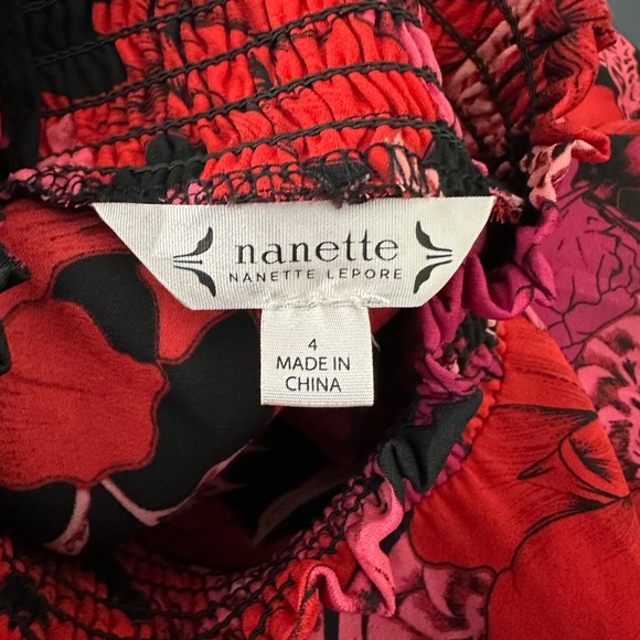 Nanette Lepore Long Sleeve Smocked Floral Midi Dress 4 Red Romantic Feminine - Picture 2 of 10